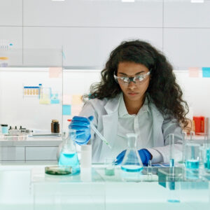 woman scientist in a lab testing matrials
